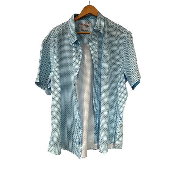 Nick Graham Blue Geometric Short Sleeve Button Shirt Mens XXL Stretch Modern Fit - Picture 1 of 5